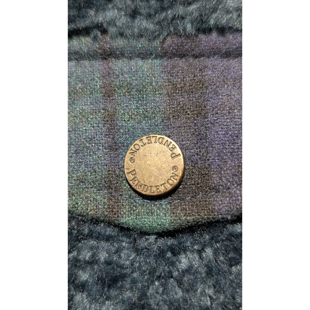 Pendleton Sherpa Fleece Jacket Women M Blue Plaid Accent Full Zip Mock Neck - Picture 8 of 15